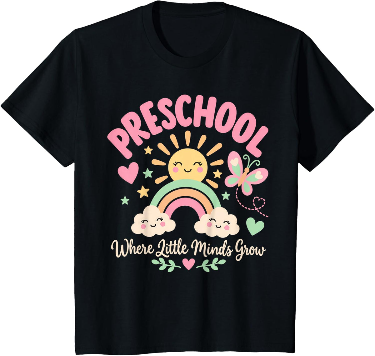 Preschool Where Little Minds Grow Rainbow Sun T-Shirt - Black