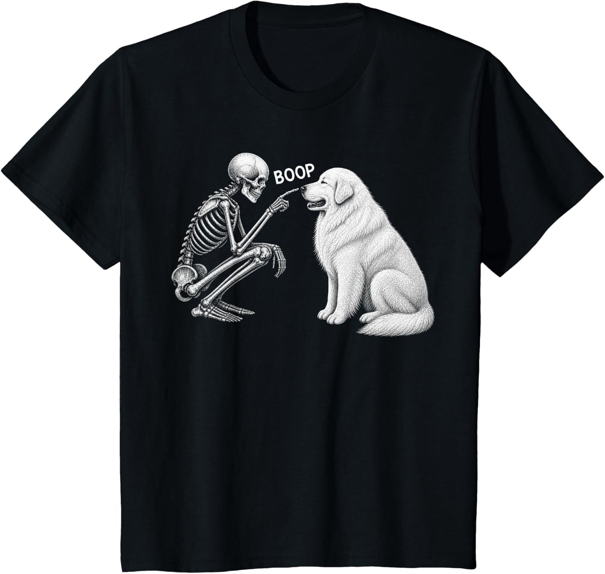 Skeleton Boop Great Pyrenees Dog Nose Vintage Halloween T-Shirt - Black