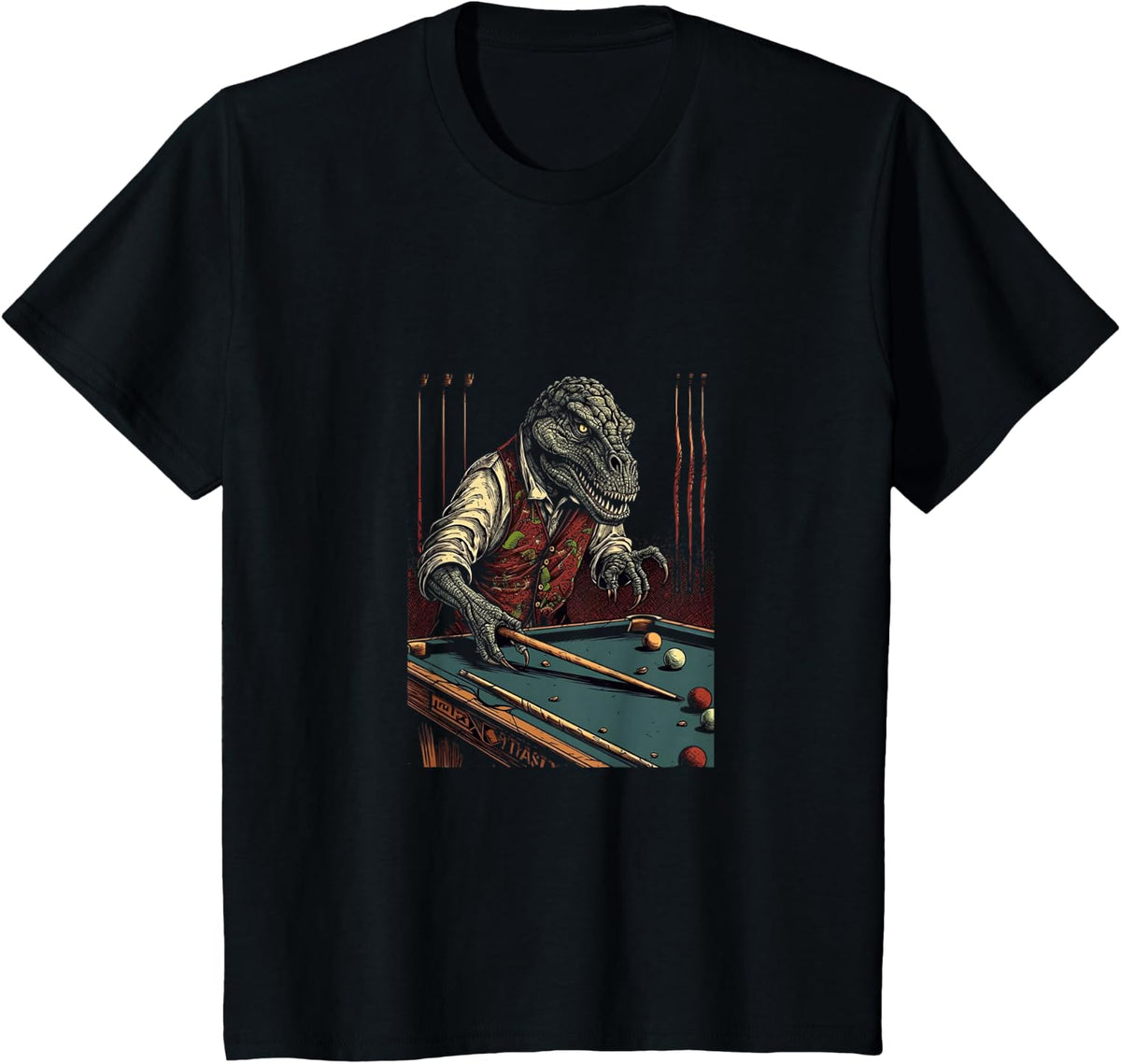 T Rex Playing Billiards Dinosaur Billiard Player Dino Lover T-Shirt - Black