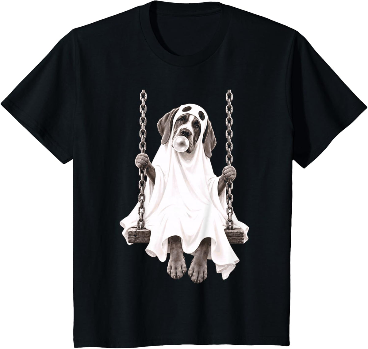 Halloween Great Dane Ghost Costume Swing Bubble Gum T-Shirt - Black