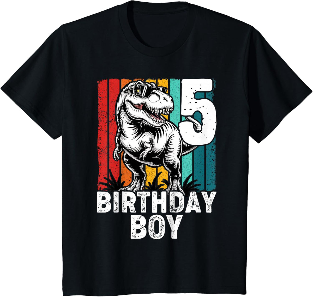 Kids 5 Year Old 5th Birthday Boy T Rex Dinosaur T-Shirt - Black