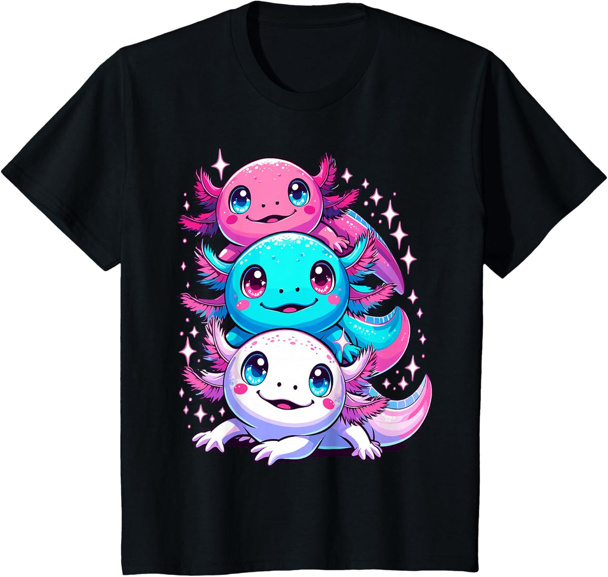 Axolotl Beautiful Colorful Art Axolotls T-Shirt - Black
