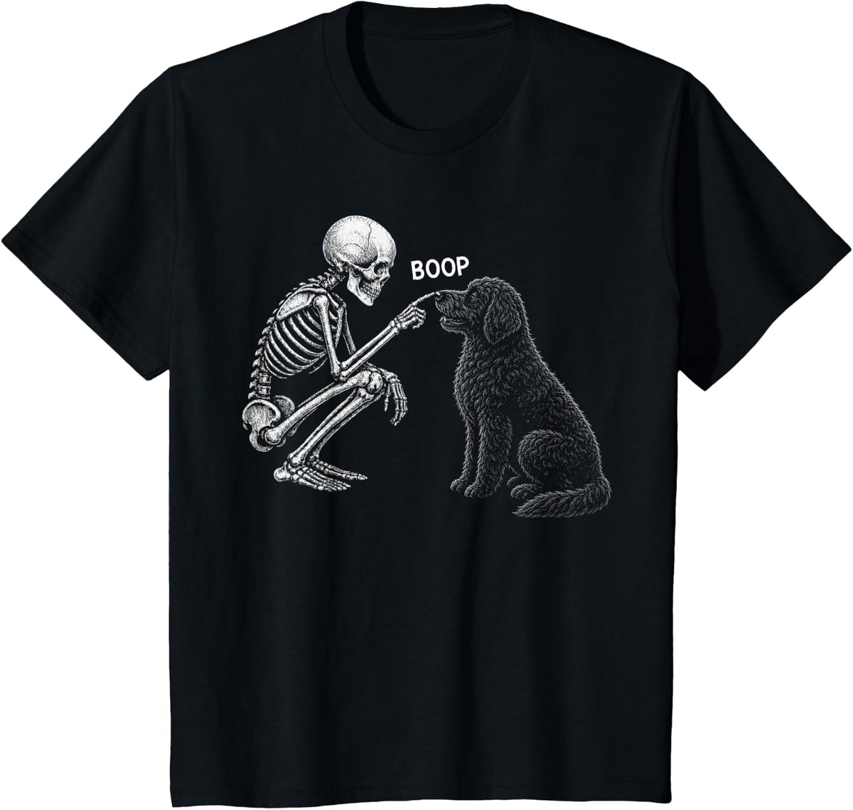 Skeleton Boop Black Labradoodle Dog Nose Vintage Halloween T-Shirt - Black