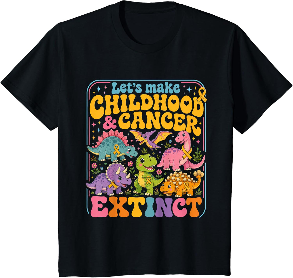 Childhood Cancer Extinct Dinosaur Dino Pediatrician Pedia T-Shirt - Black