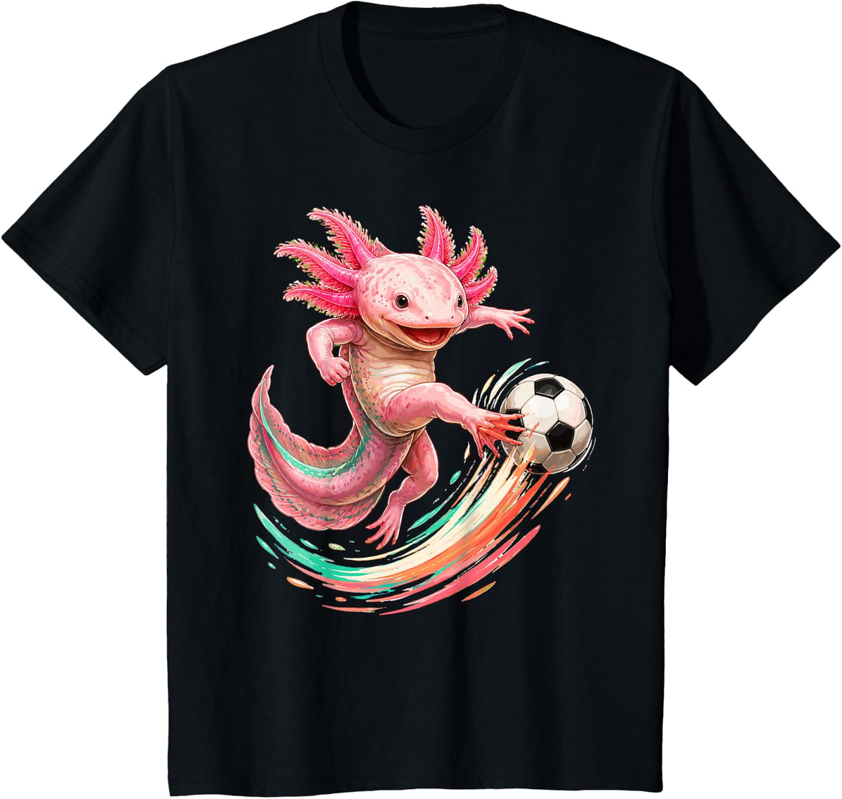 Axolotl Soccer Player Funny Lover Futbol Fan Kids T-Shirt - Black