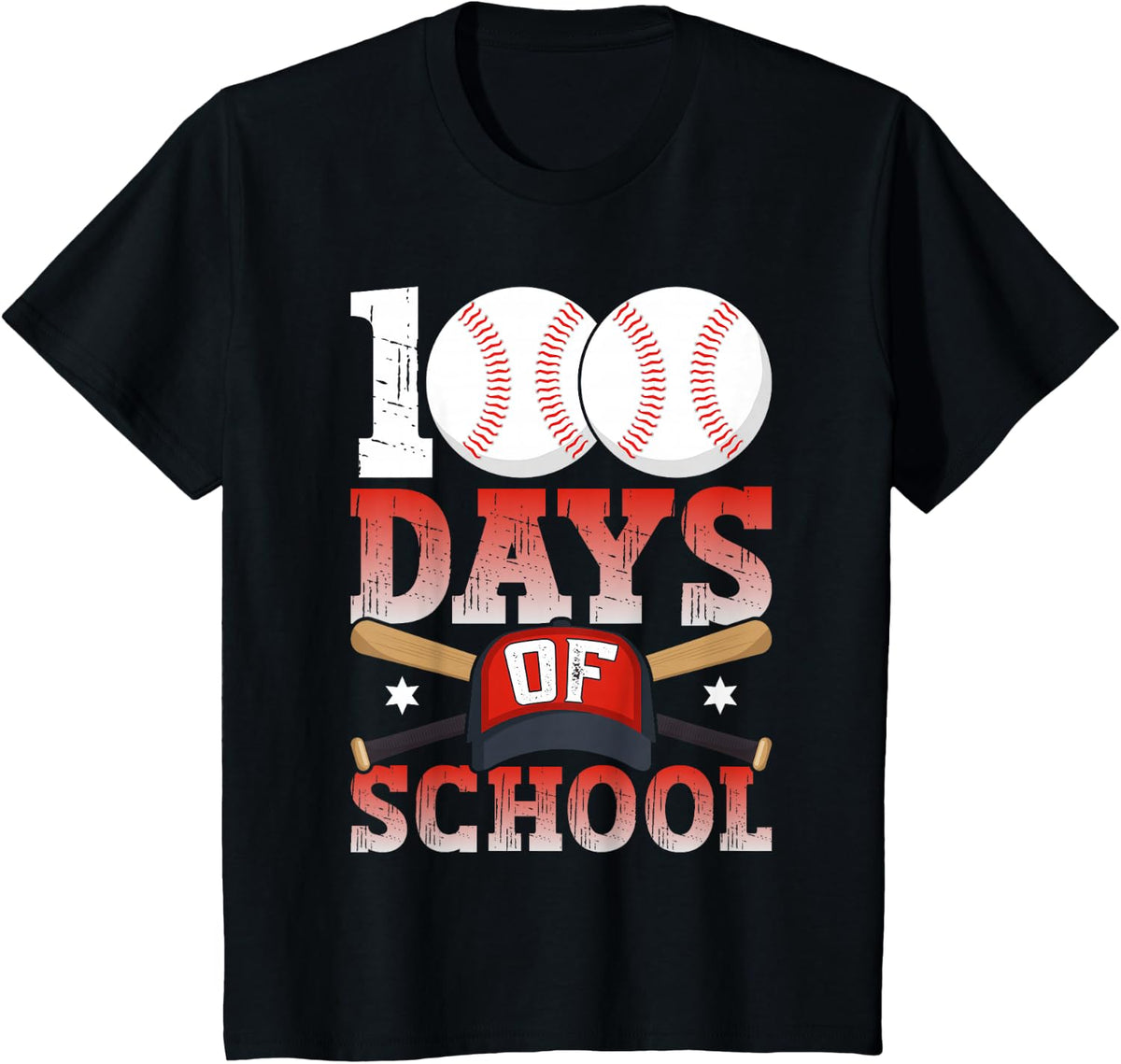 100 Days Of School Baseball 100th Day For Student Kids Boys T-Shirt - Black