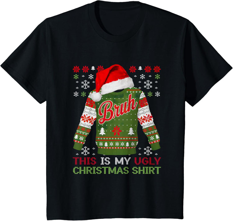 Funny BRUH Christmas Ugly Christmas Sweater T-Shirt - Black