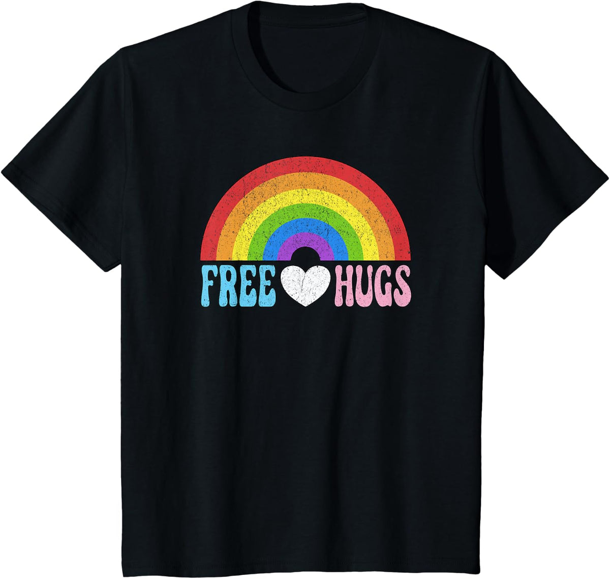 Free Hugs Rainbow LGBTQ Pride Month Parade T-Shirt - Black