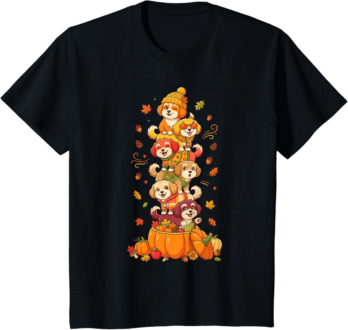 Autumn Pumpkin Fall Havanese Thanksgiving Womens Mens Kids T-Shirt - Black