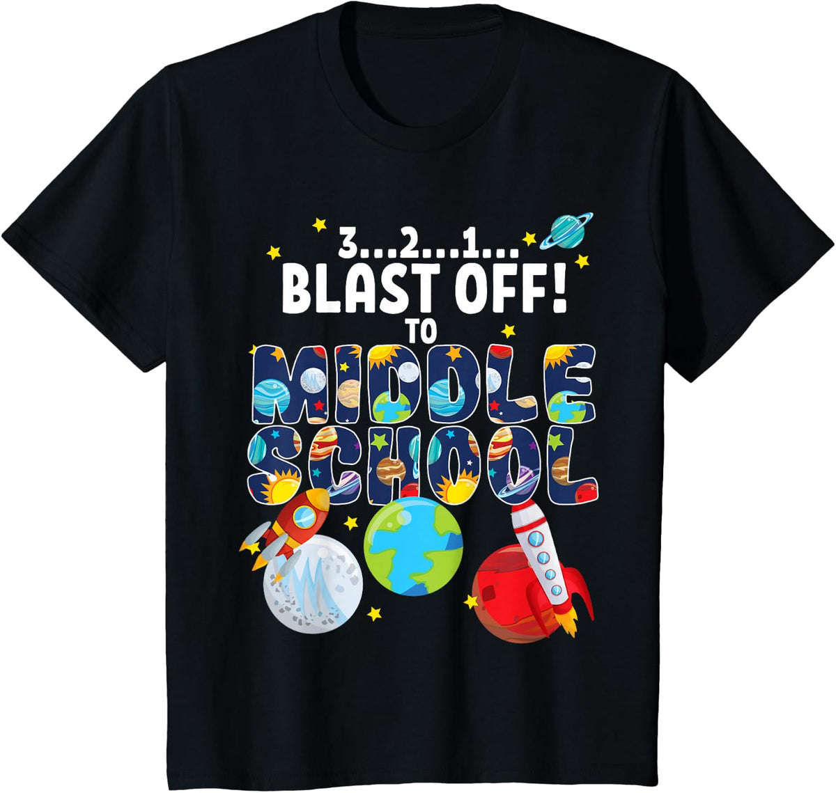 Outer Space 321 Blast Off To Middle School Graduation Party T-Shirt - Black