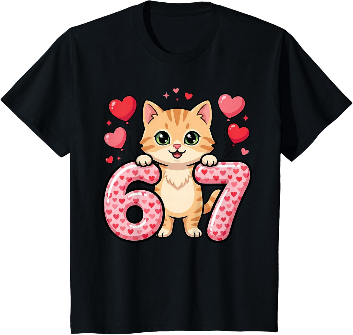 Cute Kitty 67 Heart Cat Love T-Shirt - Black