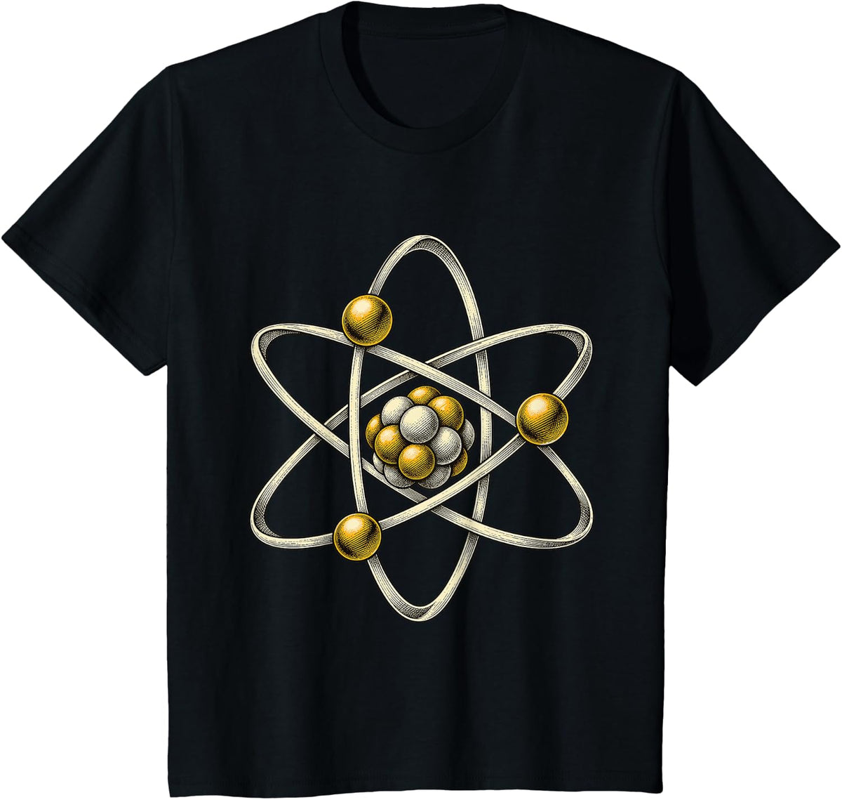 Atom Orbit Chemistry Science Vintage Engraving T-Shirt - Black