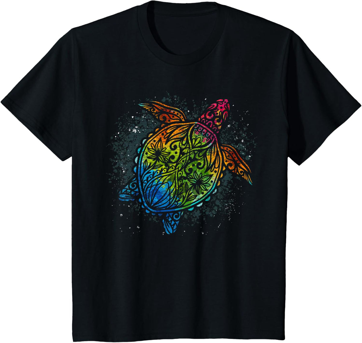 Sea Turtle Hawaii Colourful Animal Motif Tees T Shirts for Turtle Lovers - Black