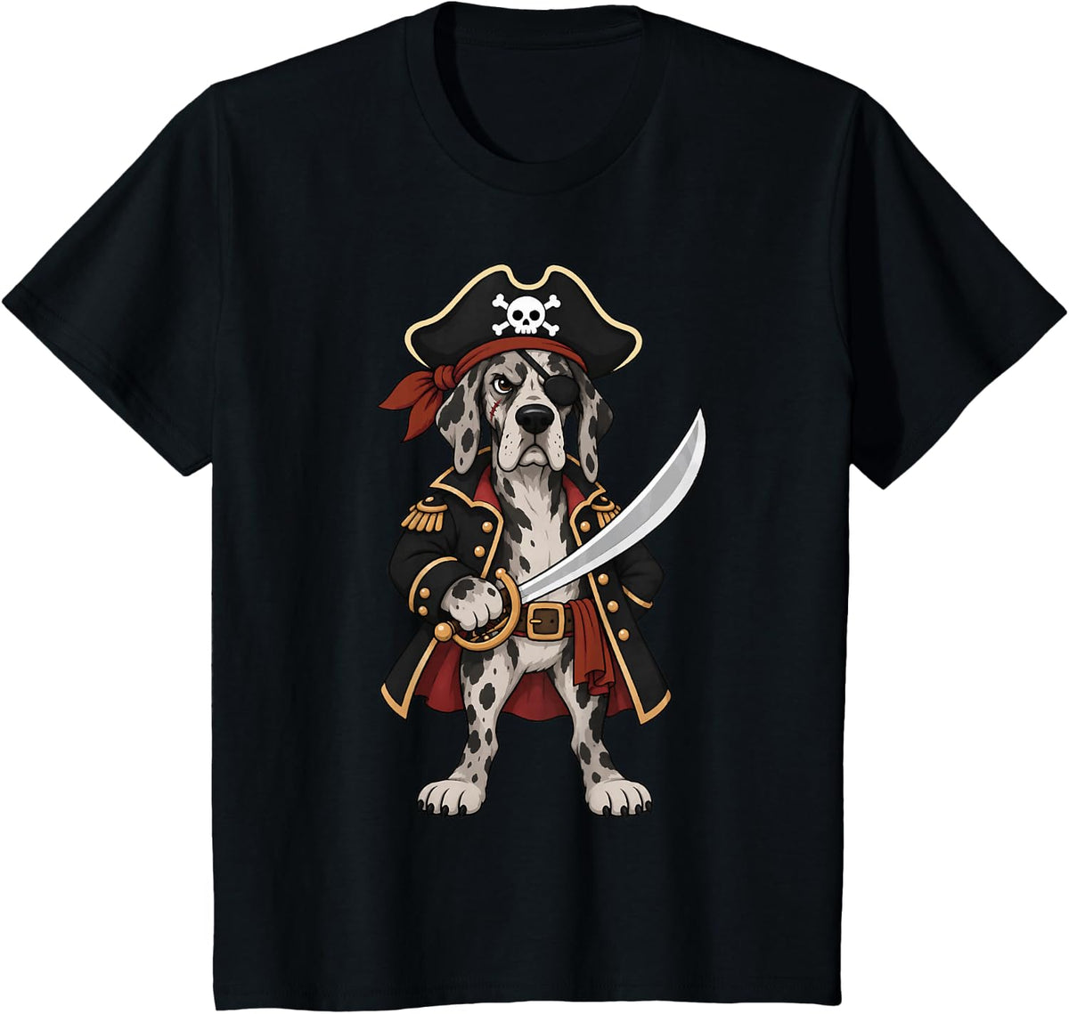 Great Dane Pirate Halloween Costume Dog Lover Funny T-Shirt - Black