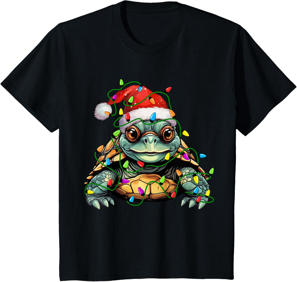 Tortoise Santa Christmas Tree Lighting Xmas Funny T-Shirt - Black