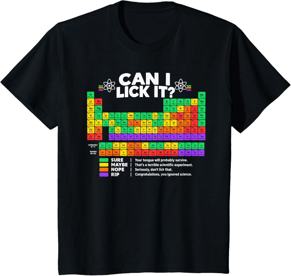Can I Lick It Funny Periodic Table Science Teacher Kids T-Shirt - Black