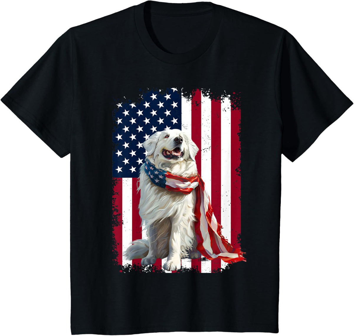 Great Pyrenees American Flag Tee 4th Of July T-Shirt For Dog Lovers - Black