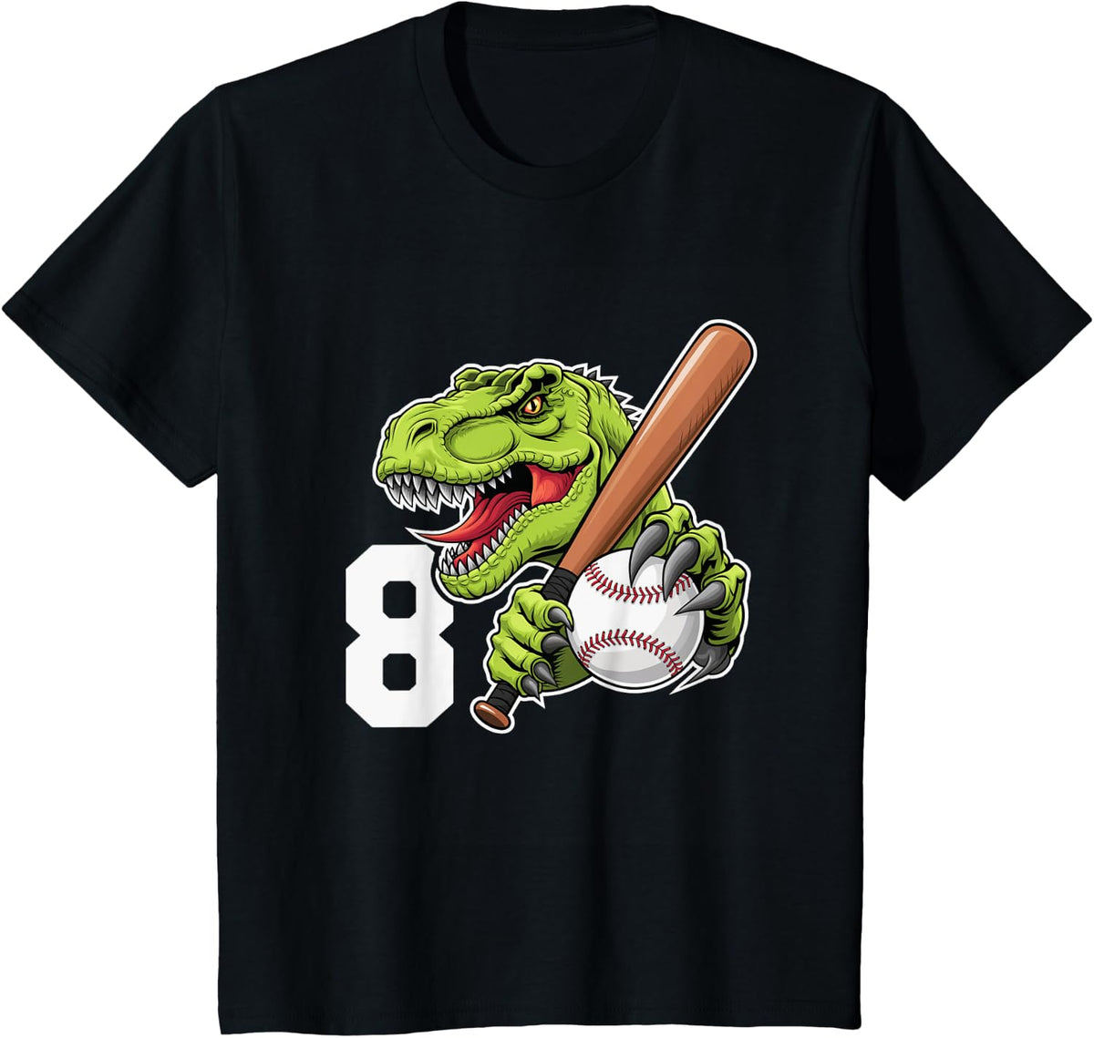Baseball Dinosaurs T-Rex Dino 8th Birthday Youth Dinosaur T-Shirt - Black