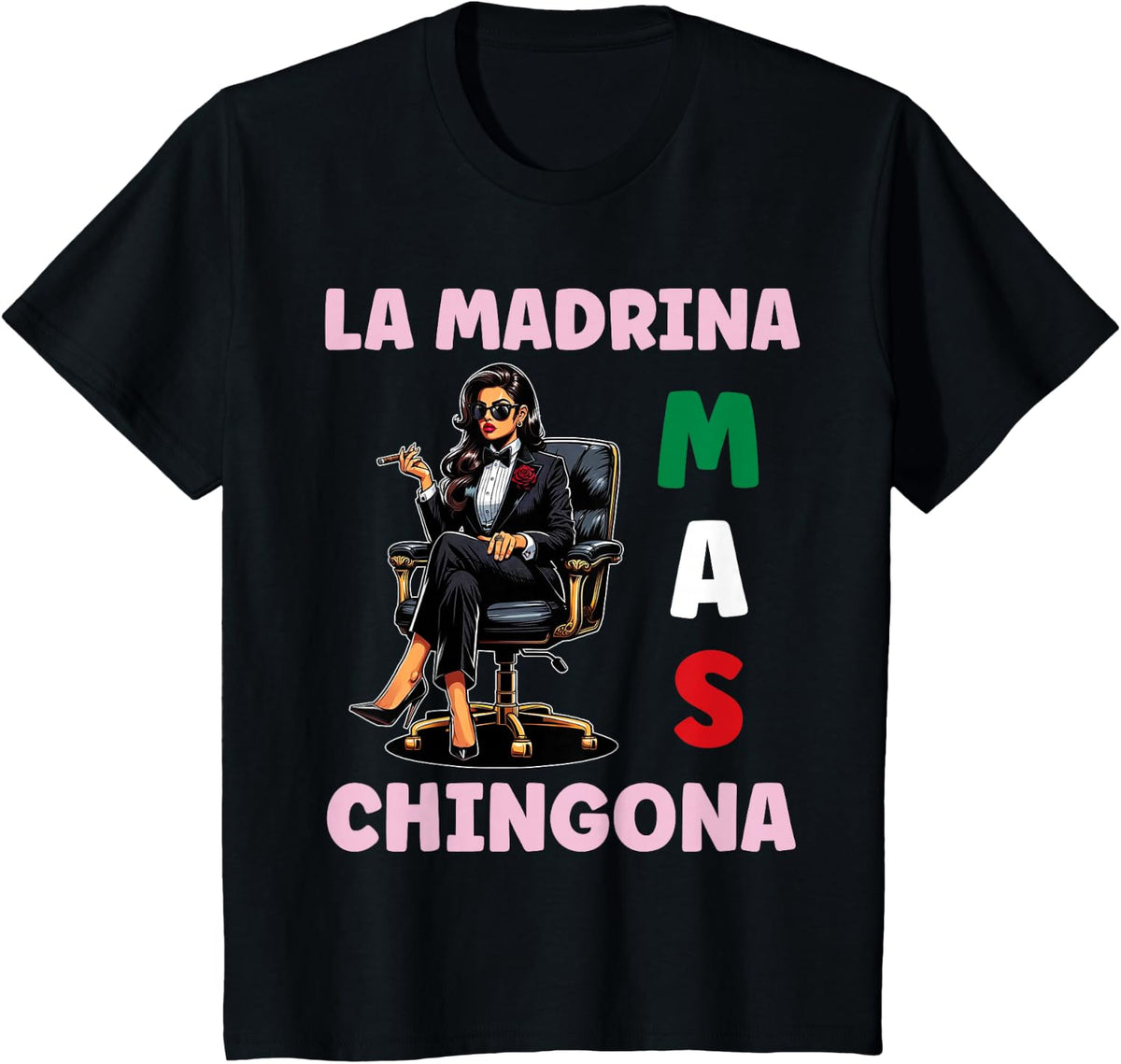 Funny Mexican Baptism Design - La Madrina Mas Chingona T-Shirt - Black