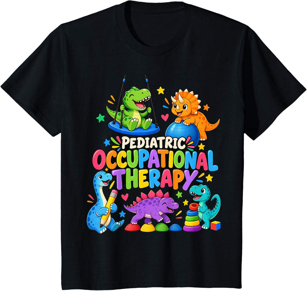 Pediatric Occupational Therapy Dinosaur Sensory Play Gift T-Shirt - Black