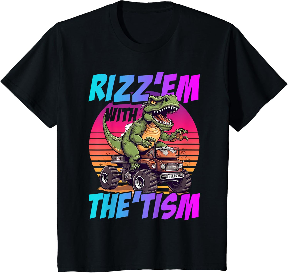 Rizz 'Em With The Tism Dinosaur T-Rex Meme Funny Autism T-Shirt - Black