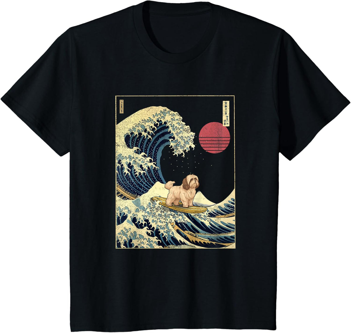 Havanese Japanese Kanagawa Wave Funny Surf Dog T-Shirt - Black