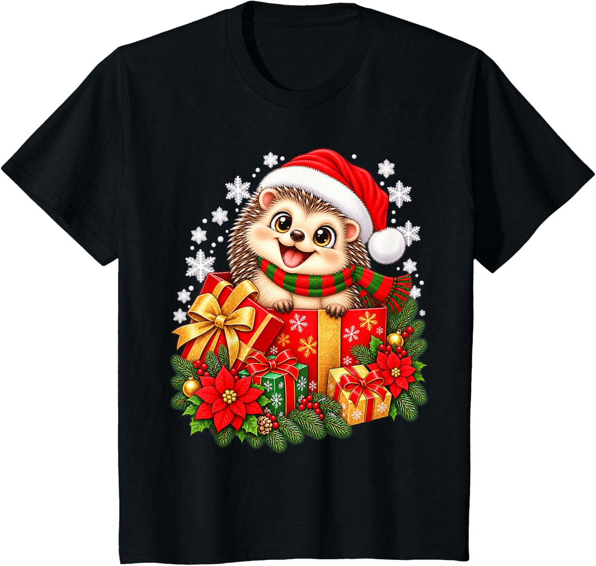 Cute Christmas Great Dane Santa Hat Winter Holiday T-Shirt - Black