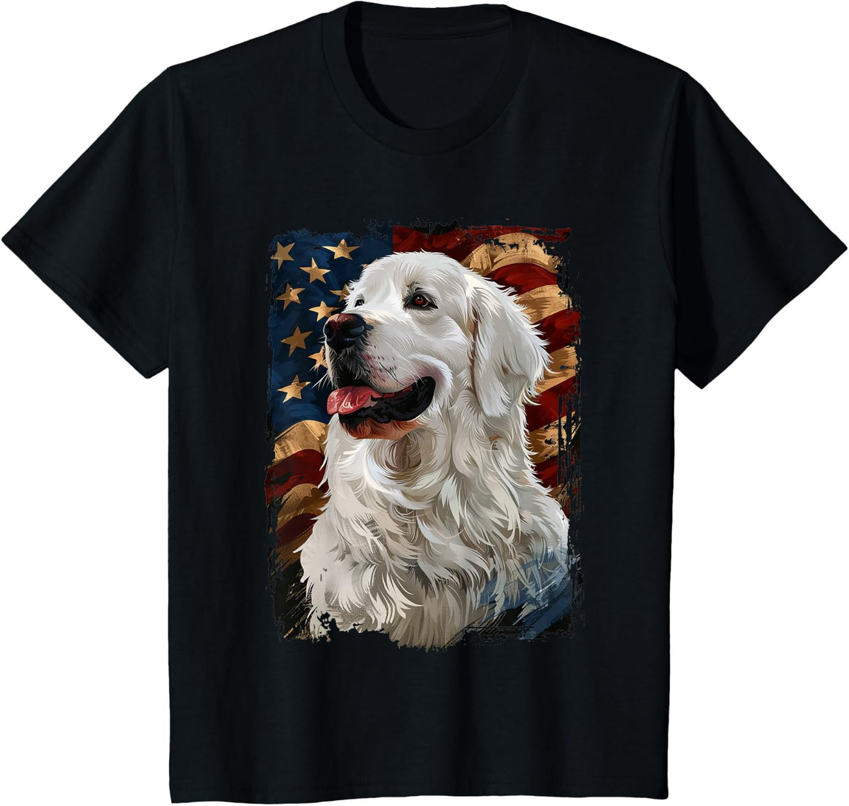 Great Pyrenees American Flag T-Shirt - Black