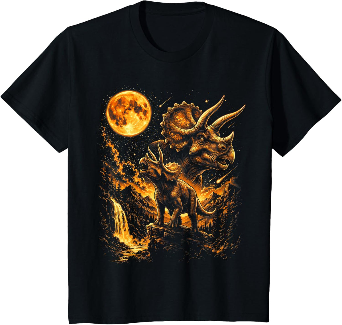 Triceratops Howling to The Moon Meme Howl At Moon T-Shirt - Black