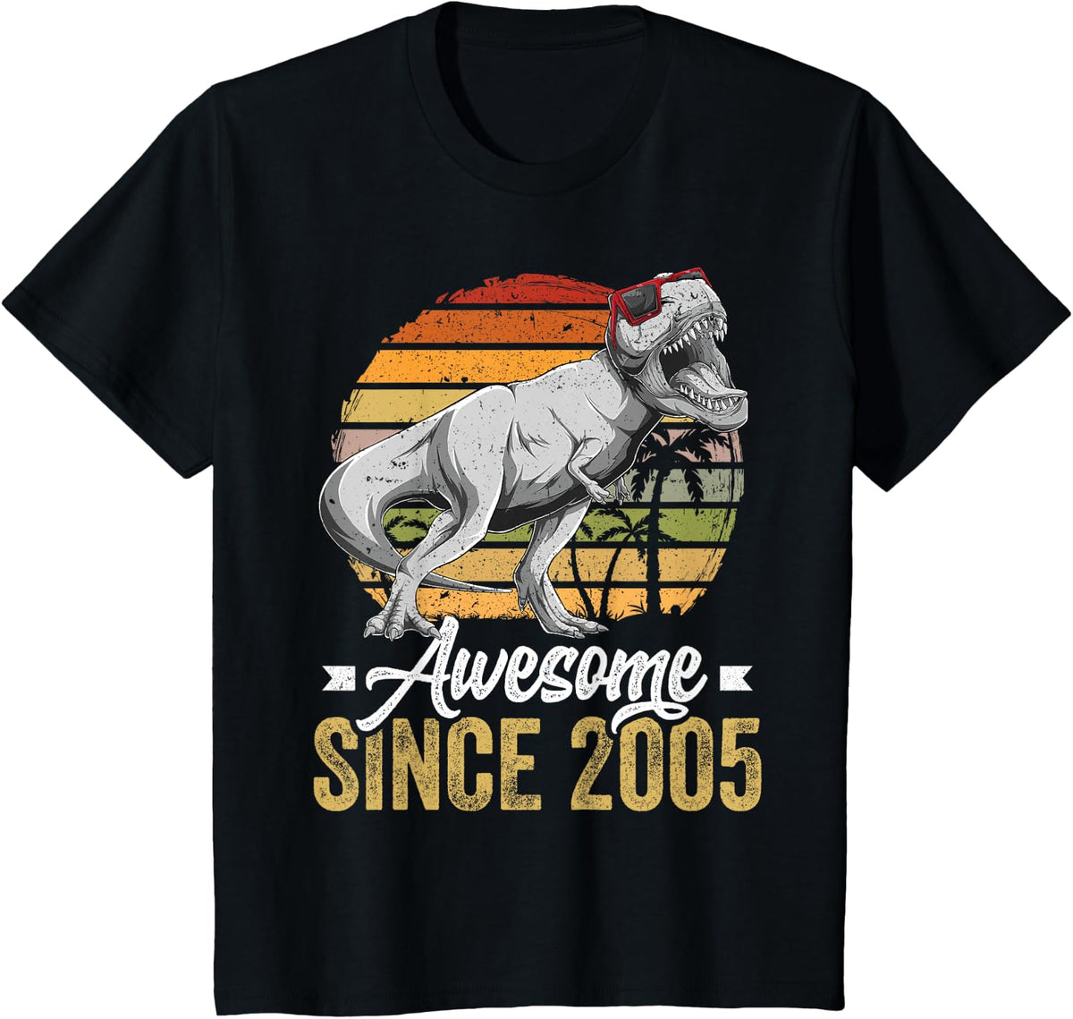 Awesome Since 2005 21 Years Old 21st Birthday Trex Dinosaur T-Shirt - Black