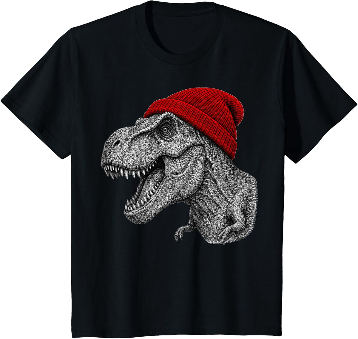 T-Rex Wearing Beanie Funny Chill Dinosaur Lover T-Shirt - Black