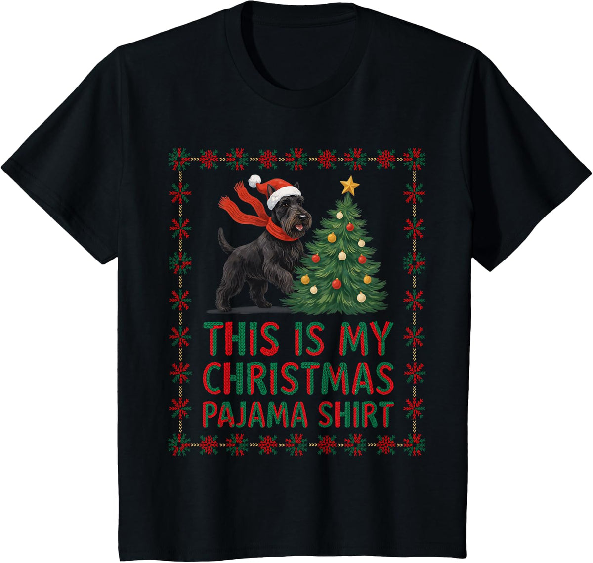 Cute Funny Scottish Terrier Christmas Tree Scarf Dog Mom Dad T-Shirt - Black