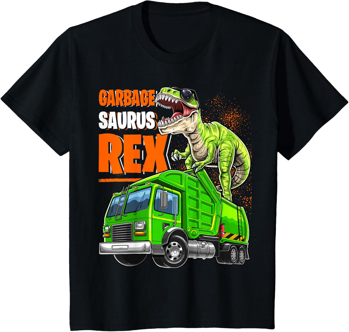 Garbage Saurus Rex T Rex Dinosaur Funny Garbage Truck Boys T-Shirt - Black