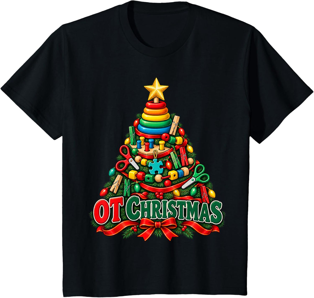OT Christmas Occupational Therapy Christmas Tree T-Shirt - Black