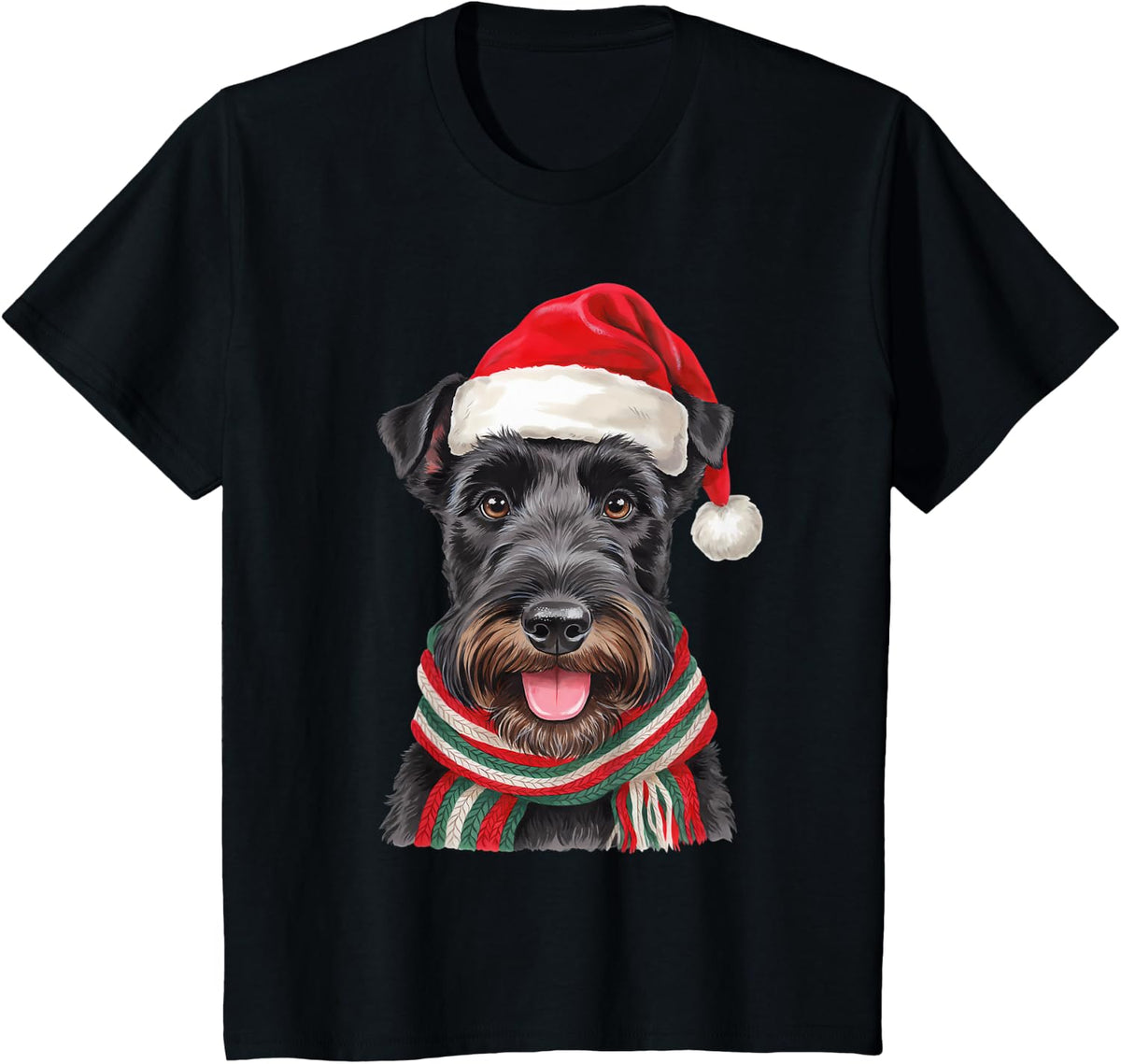 Scottish Terrier Santa Hat Christmas Dog Lover Mom Dad T-Shirt - Black
