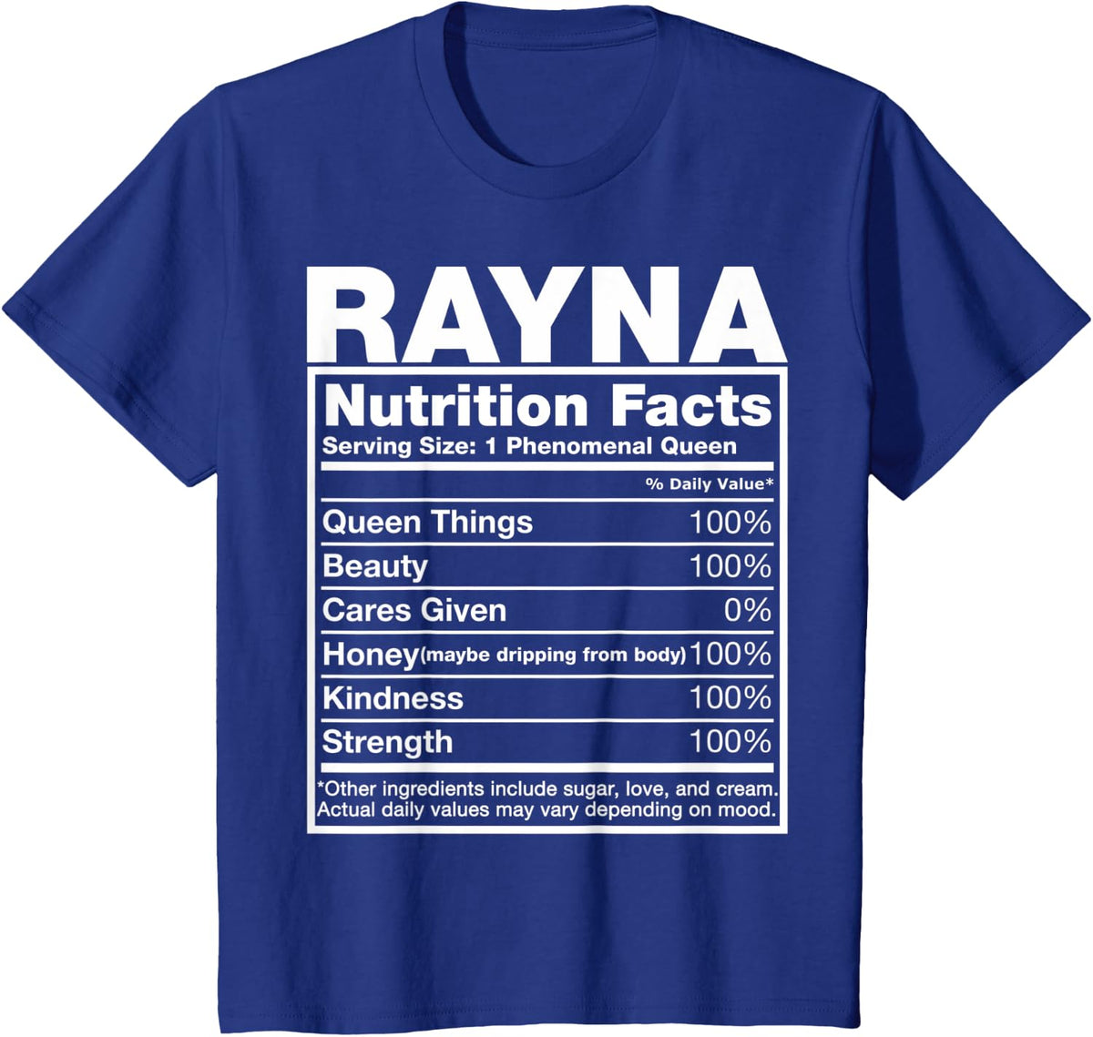 Rayna Nutrition Facts T-Shirt Rayna Name Birthday Shirt T-Shirt - Royal Blue