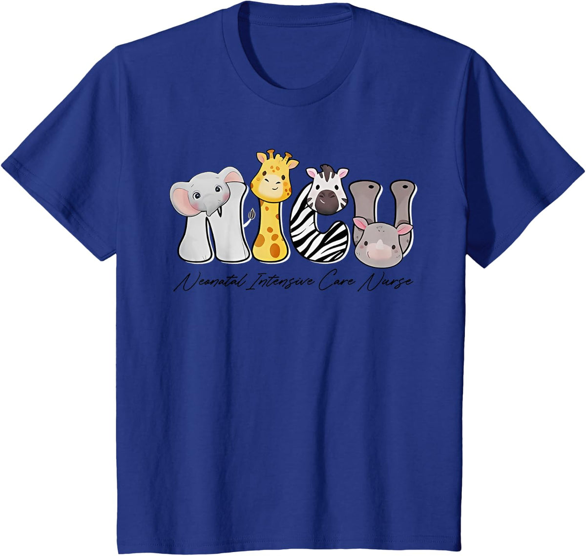 NICU Neonatal Intensive Care Unit Nursing Animals T-Shirt - Royal Blue