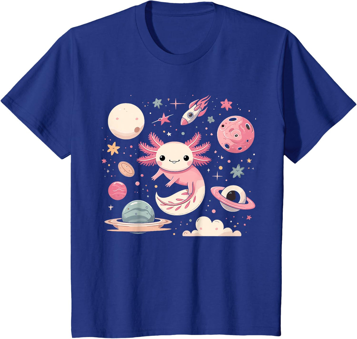 Cute Axolotl In Space Kawaii Axolotl Moon Tees T-Shirt - Royal Blue