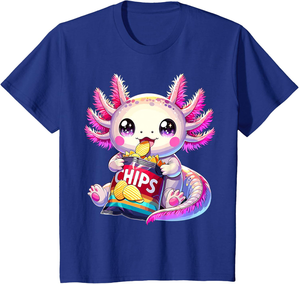 Axolotl Snaxolotl Anime Cute Kawaii Axolotl Tee T-Shirt - Royal Blue