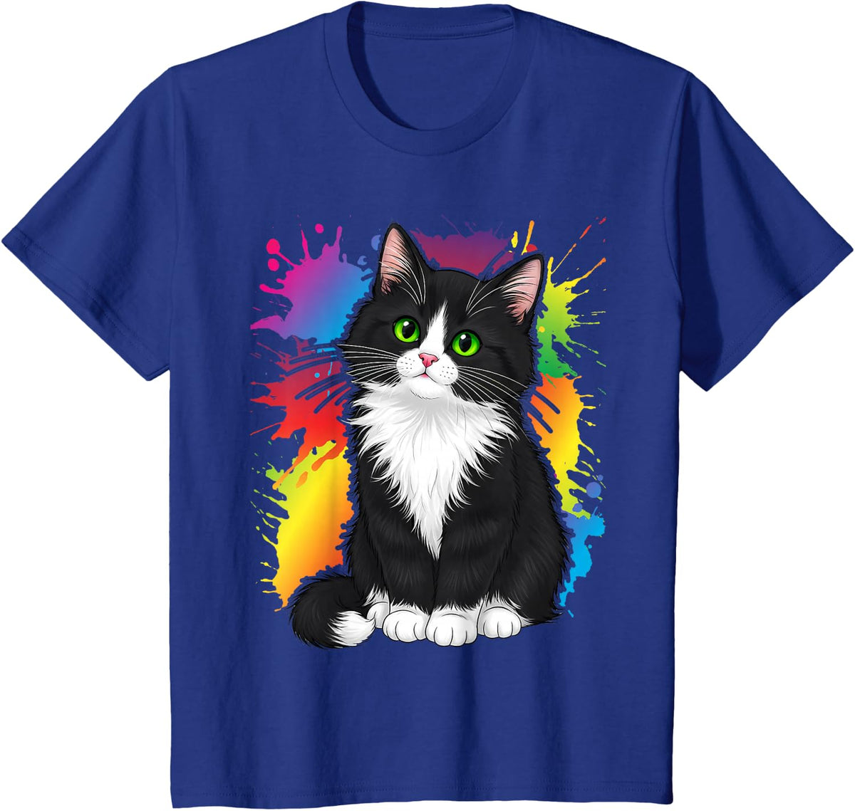 Cute Black and White Tuxedo Cat T-Shirt Tee for Cat Lovers - Royal Blue
