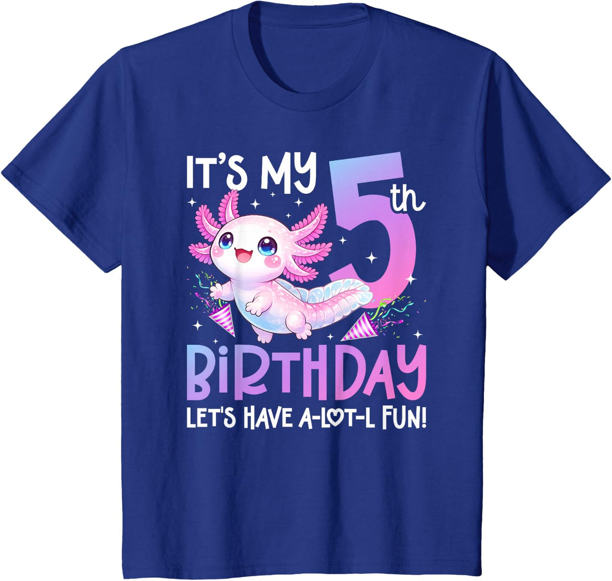 5th Axolotl Birthday Party Five Year Old Axolotls T-Shirt - Royal Blue