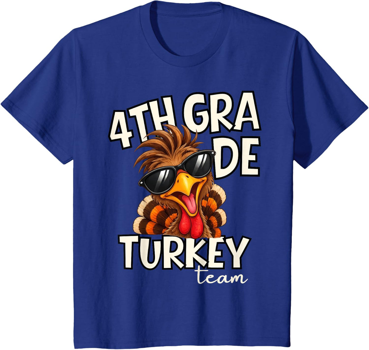 4th Grade Turkey Team Peace Sign Turkey Face Thanksgiving T-Shirt - Royal Blue