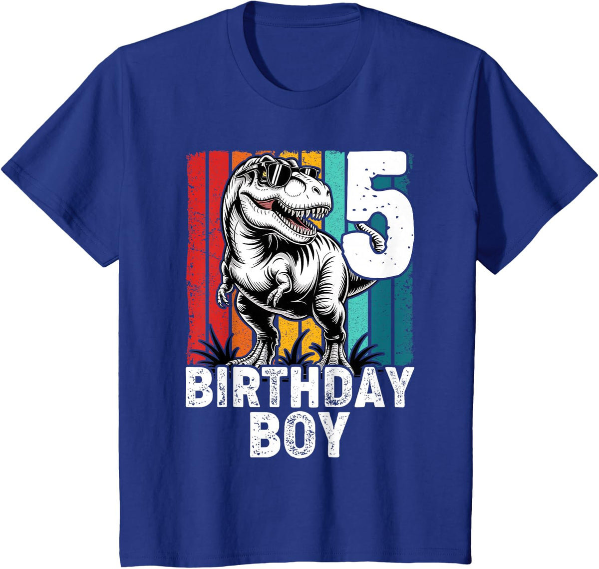 Kids 5 Year Old 5th Birthday Boy T Rex Dinosaur T-Shirt - Royal Blue