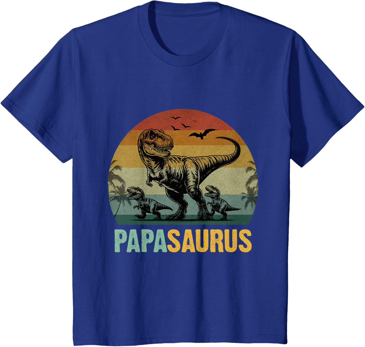 Papasaurus Of Two Kids Funny Retro Papa Dinosaur Fathers Day T-Shirt - Royal Blue