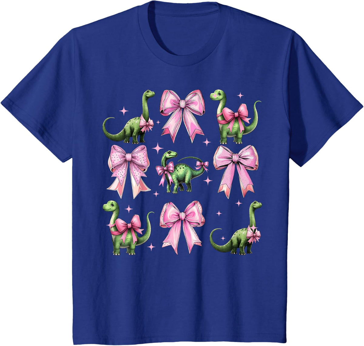 Coquette Bow Brachiosaurus Dinosaur Girl Mom Pink T-Shirt - Royal Blue