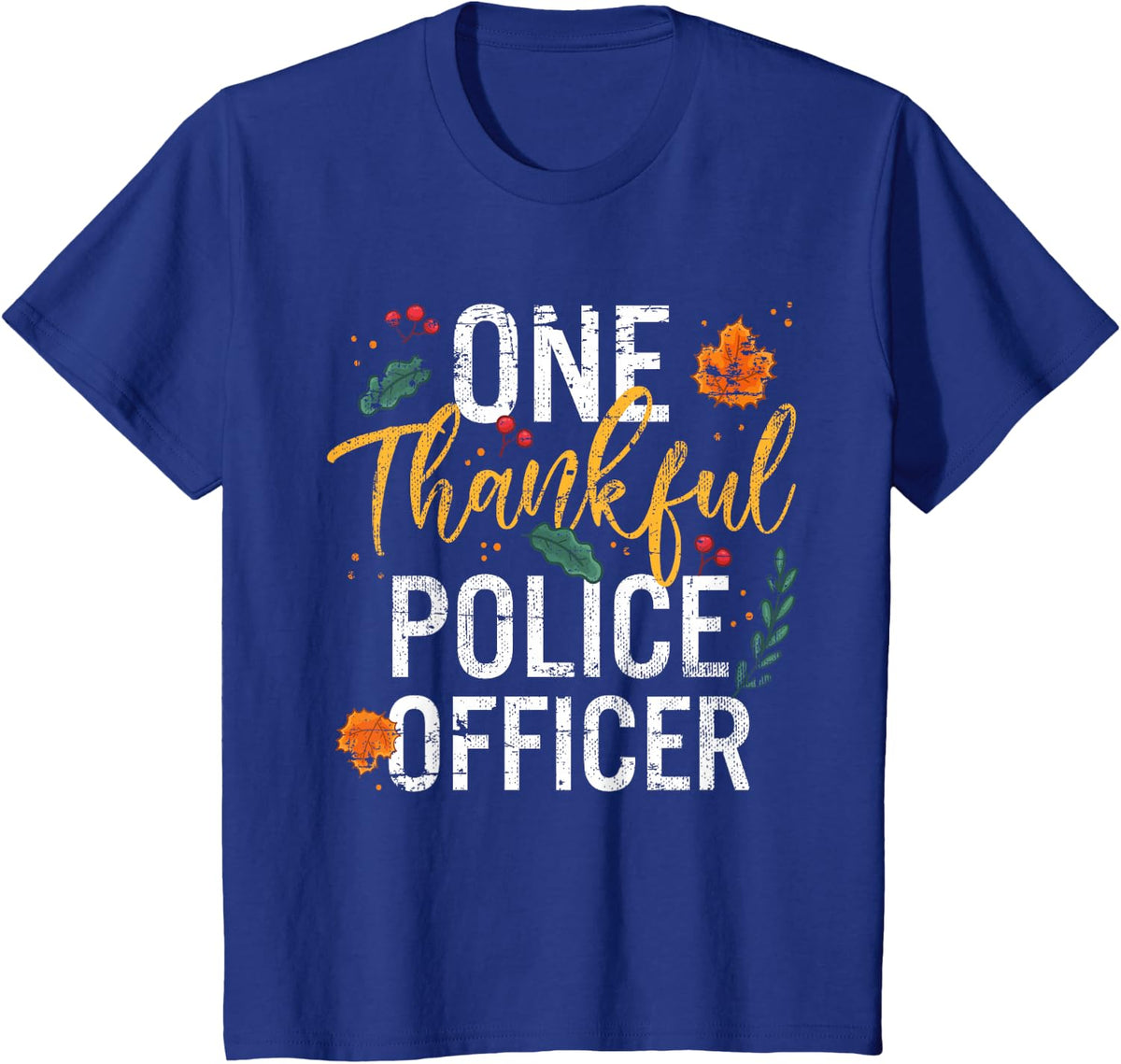 One Thankful Police Officer Thanksgiving Vintage T-Shirt - Royal Blue
