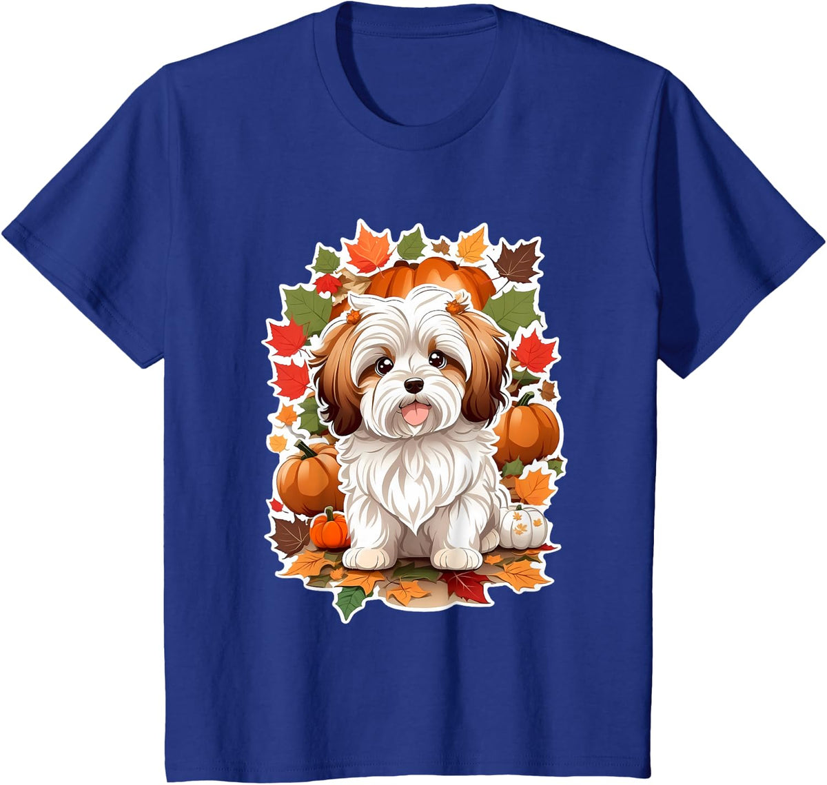 Halloween Pumpkin Leaves Cute Havanese Dog Lover Autumn T-Shirt - Royal Blue