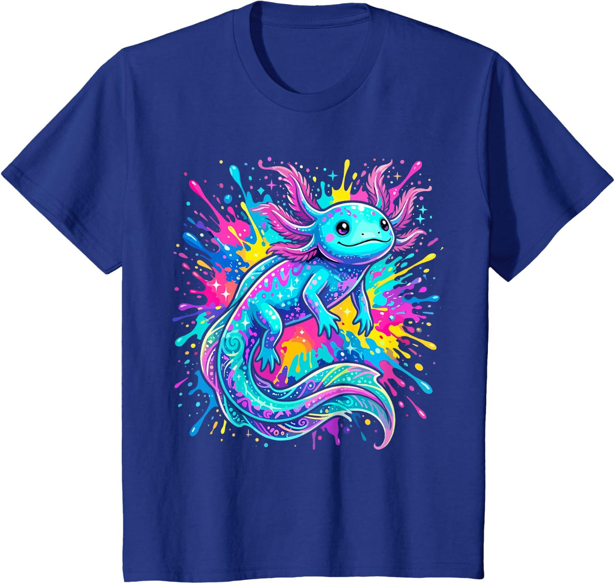 Colorful Art Axolotl T-Shirt - Royal Blue