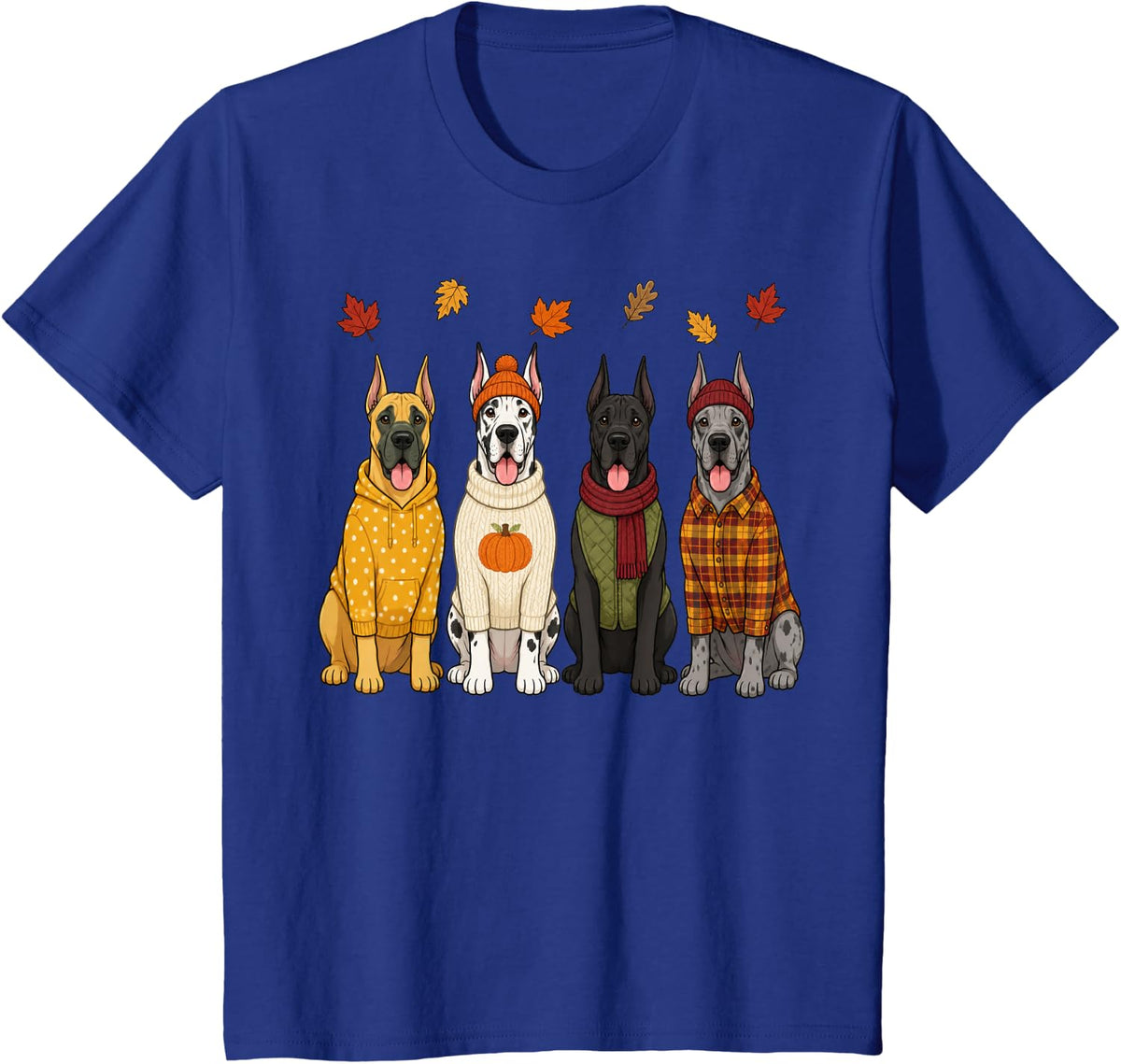 Great Dane Fall Autumn Season Pumpkin Dog T-Shirt - Royal Blue