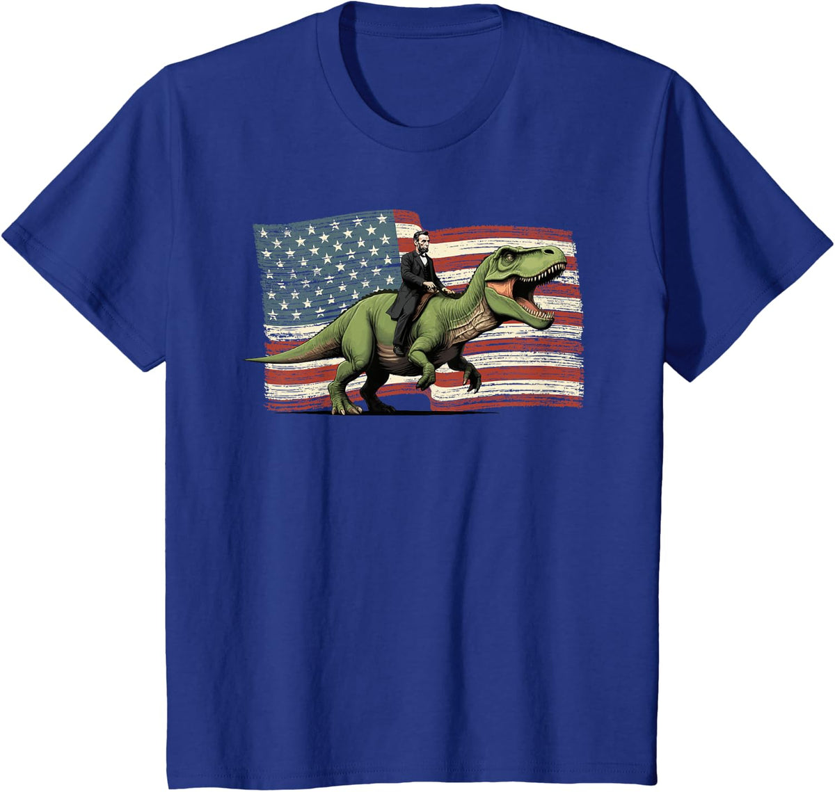 Abe Lincoln Dinosaur T-Rex Boys 4th Of July USA Flag T-Shirt - Royal Blue